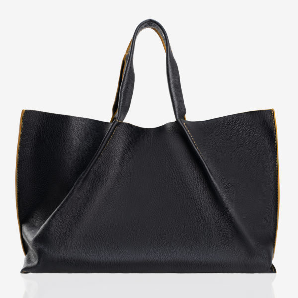 Kali shopper bag black grained leather Caroline De Marchi