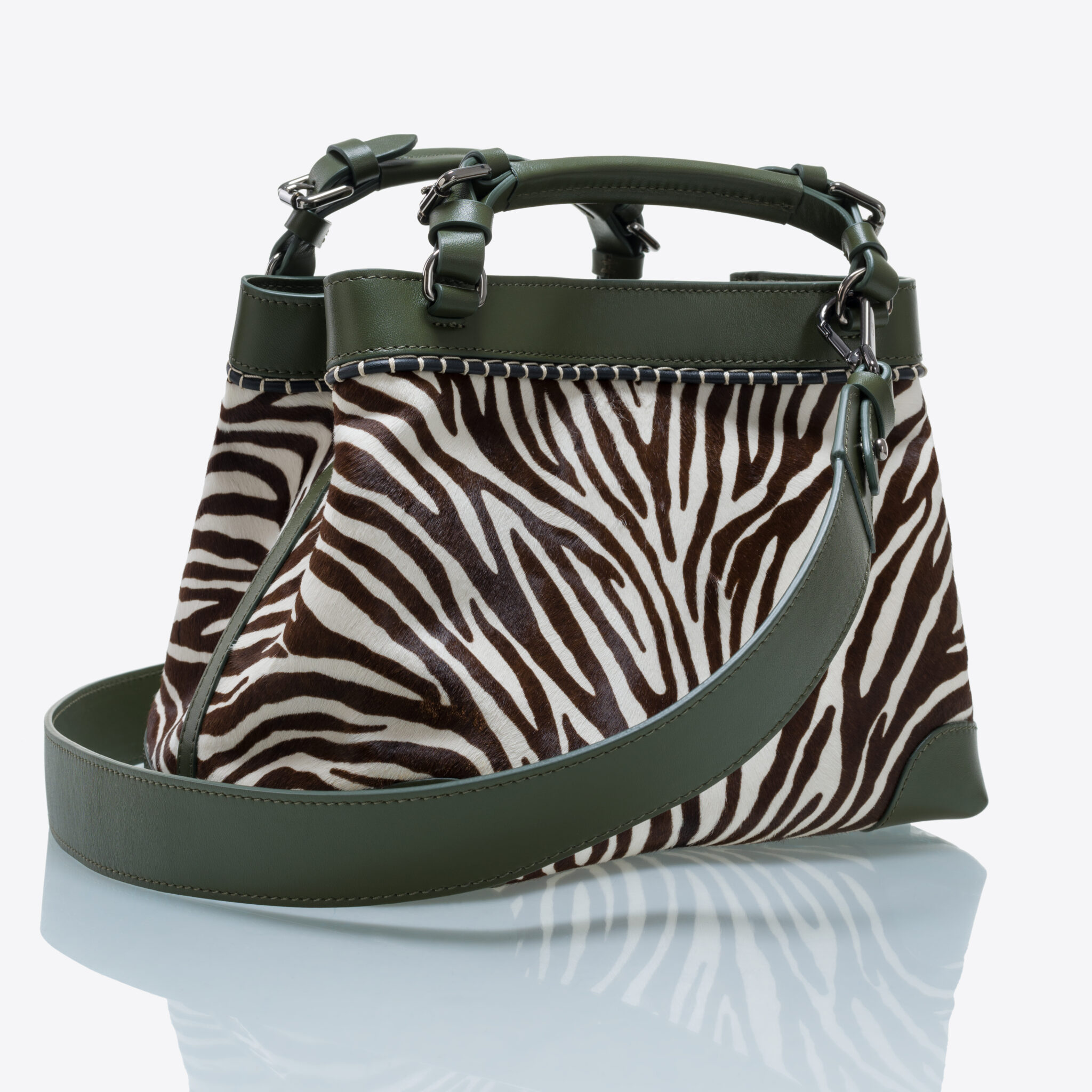 Cubo Marmara medium bag green zebra print Caroline De Marchi