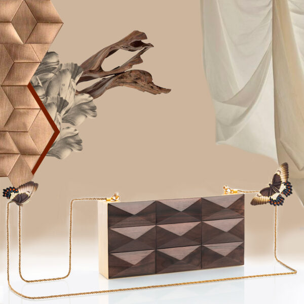 Jade Moringa brown wood clutch Caroline De Marchi